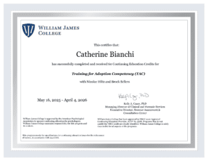 William James College certificate for Training for Adoption Competency.